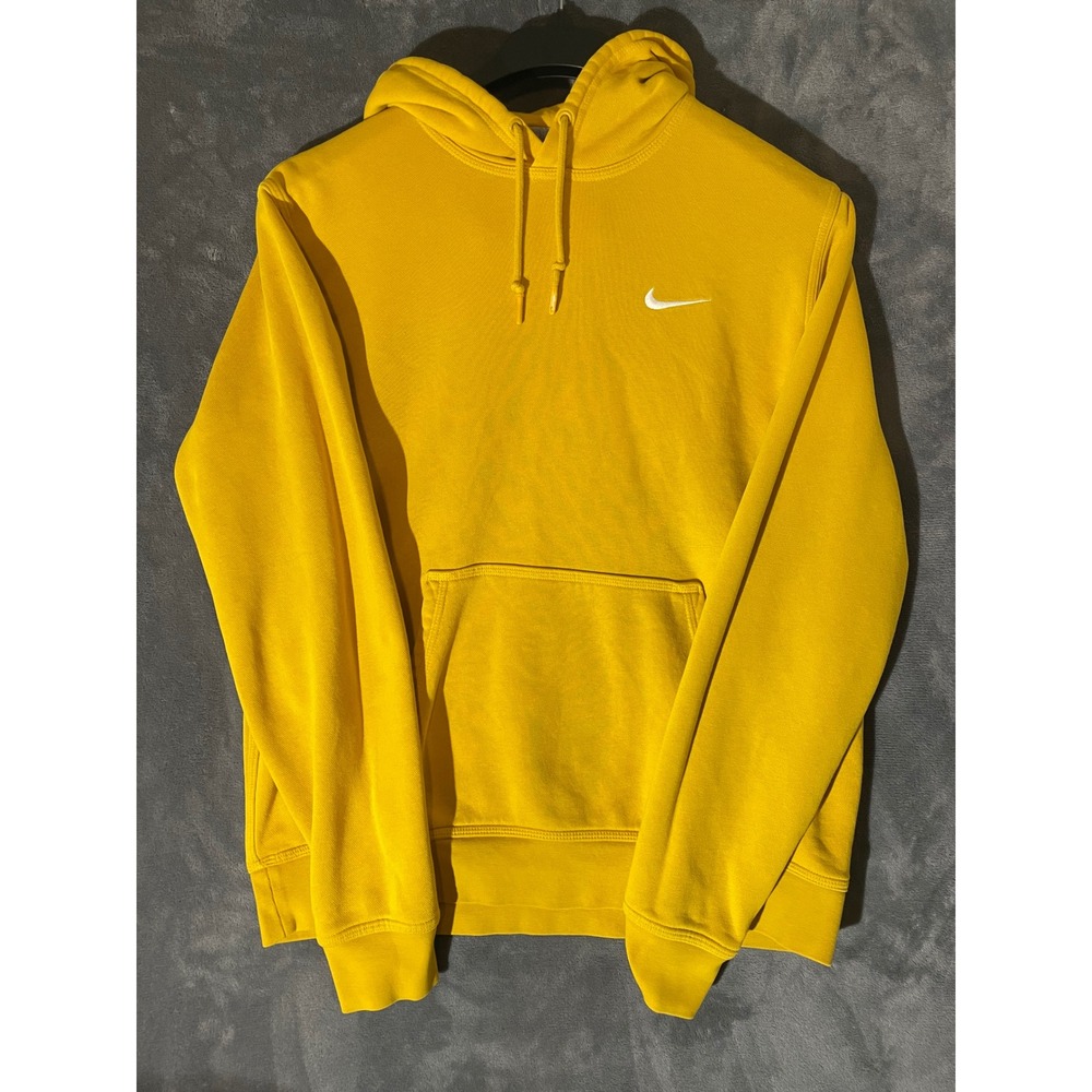 Nike Mens Sportswear Club Fleece Hoodie Mustard Yellow Swoosh Pullover Large